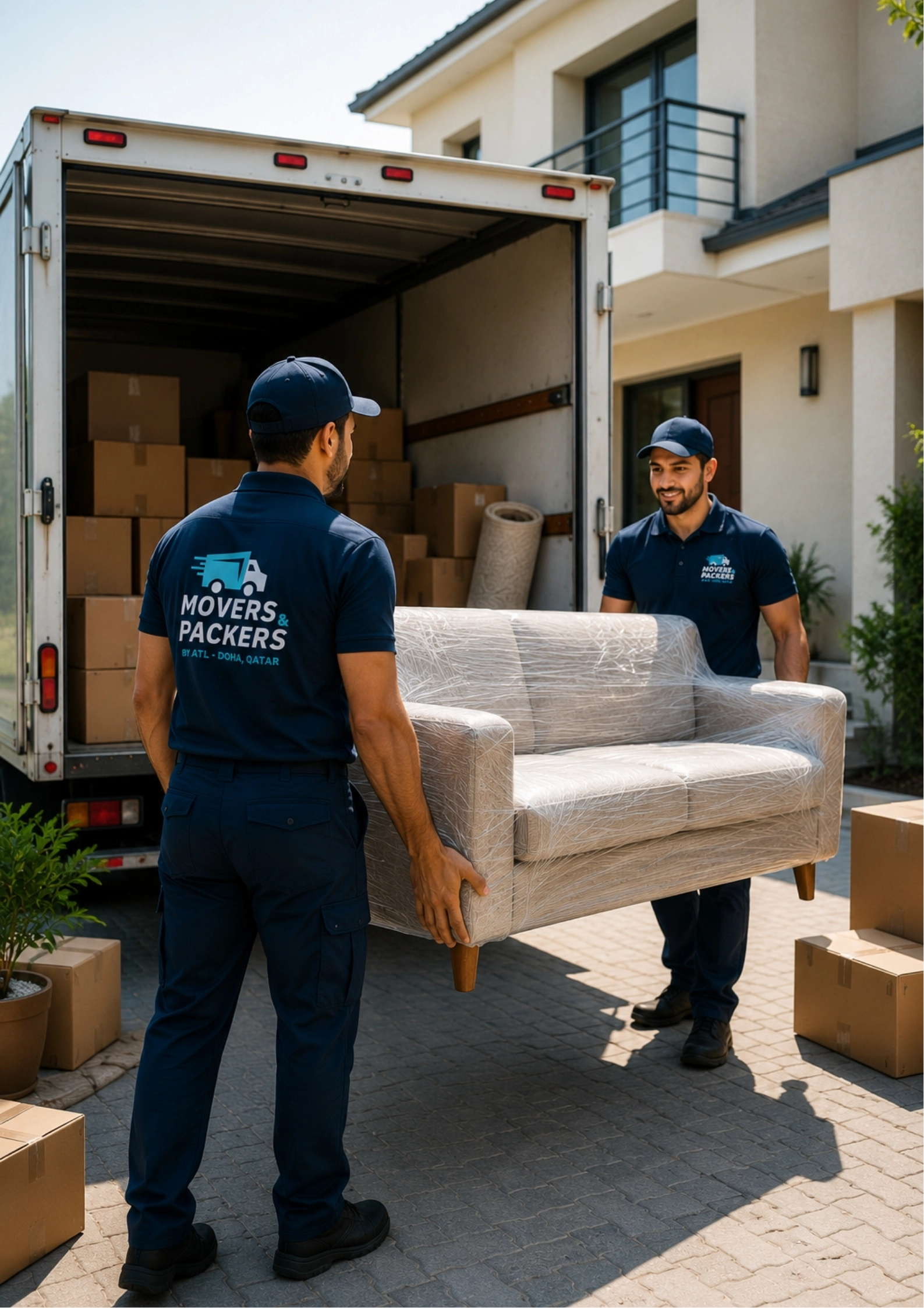 Professional house moving service in Qatar — movers carrying furniture